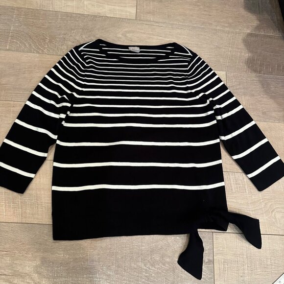 Chico's Striped Black & White 3/4 Sleeve Tie-Hem Top Women's Large (2) - Picture 1 of 8